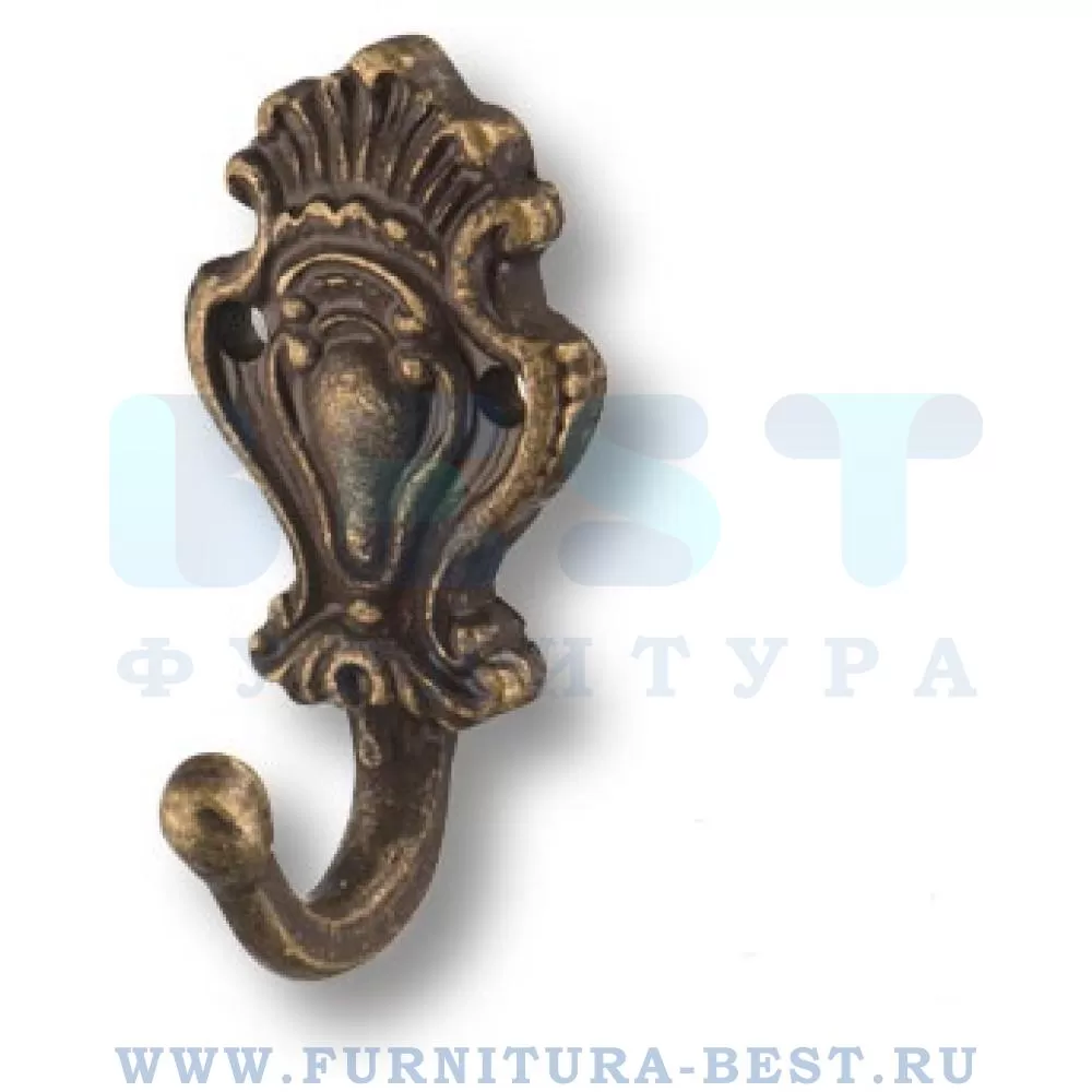 Крючок, 30*15*15 мм, материал латунь, цвет античная бронза, арт. 151030O стоимость 585 руб.