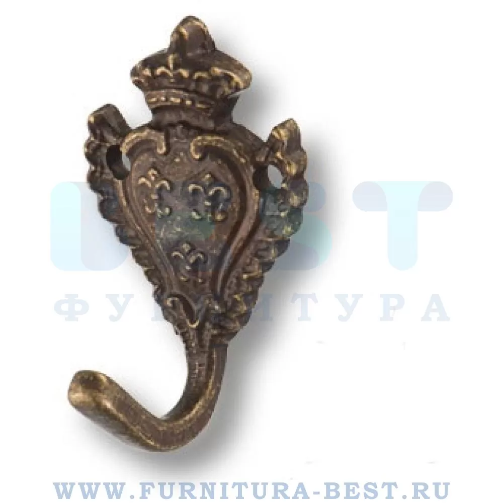 Крючок, 30*15*18 мм, материал латунь, цвет античная бронза, арт. 152030O стоимость 585 руб.