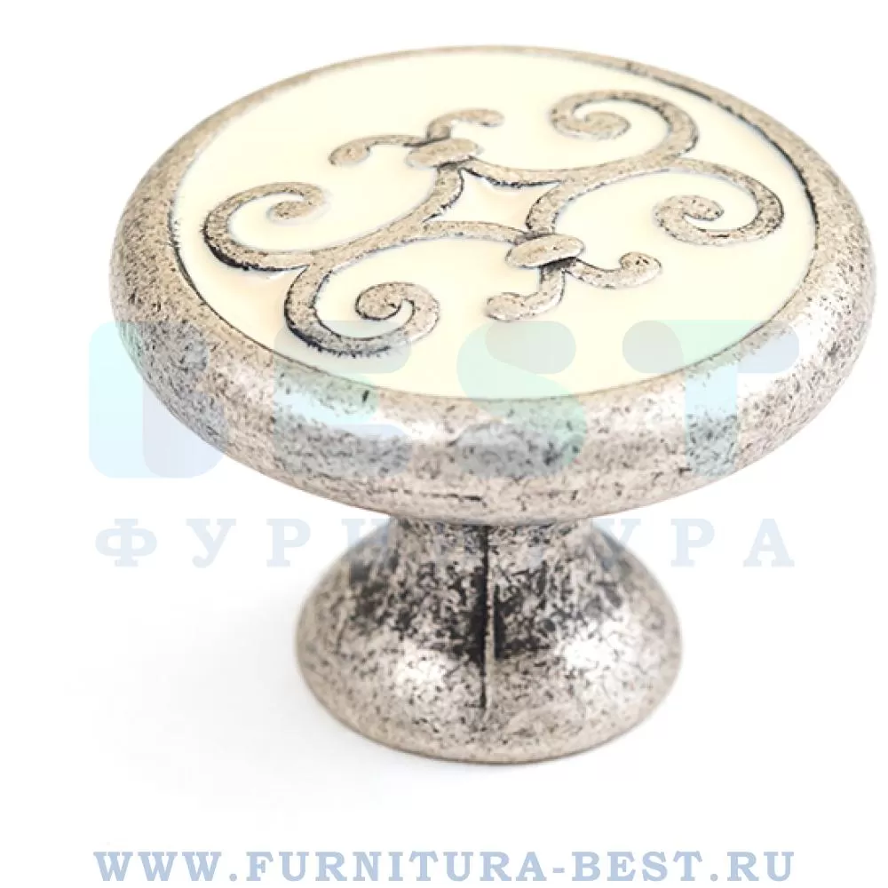 Ручка-кнопка, 30x22 мм, цвет серебро античное с бежевой эмалью, арт. 24134Z03000L.25 стоимость 550 руб.