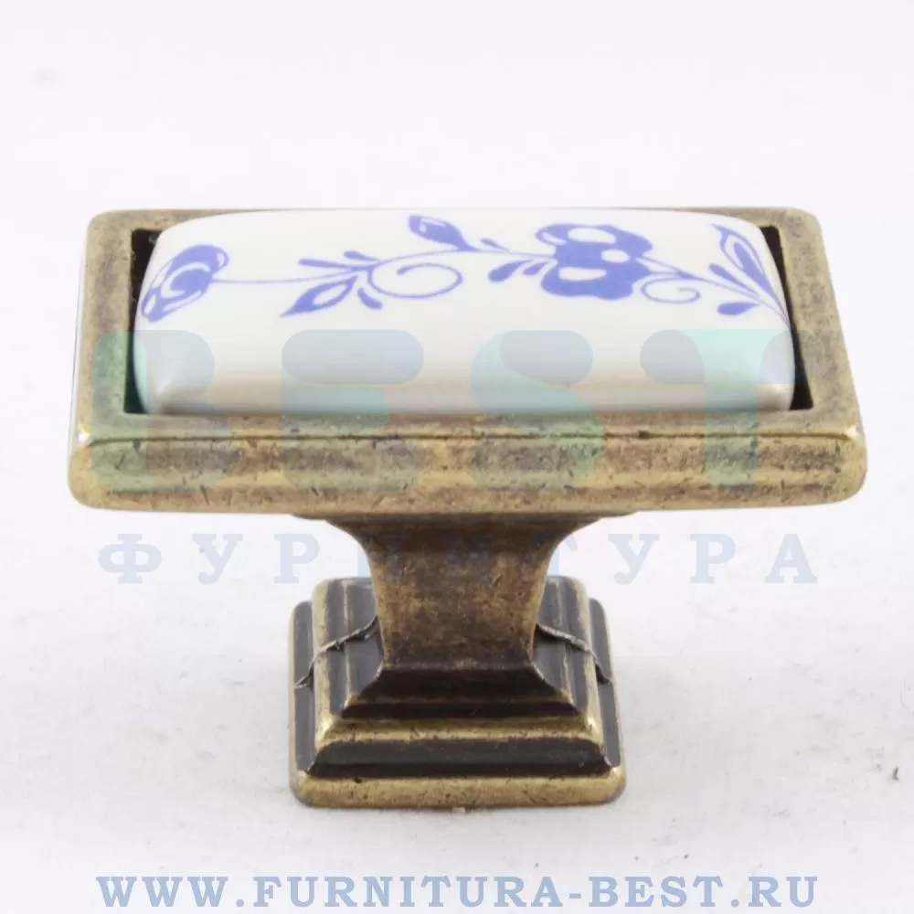 Ручка-кнопка, 39*24*28 мм, материал цамак, цвет античная бронза + керамика с рисунком, арт. 15.361.00.PO01.12 стоимость 905 руб.