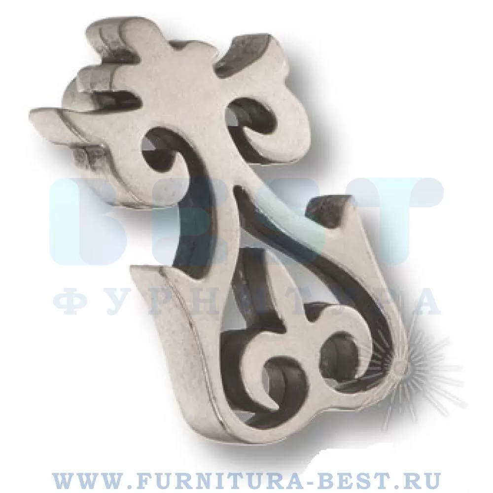 Ручка-кнопка, 55x15x35 мм, материал цамак, цвет античное серебро, арт. ANASTASIA/P-AR стоимость 710 руб.