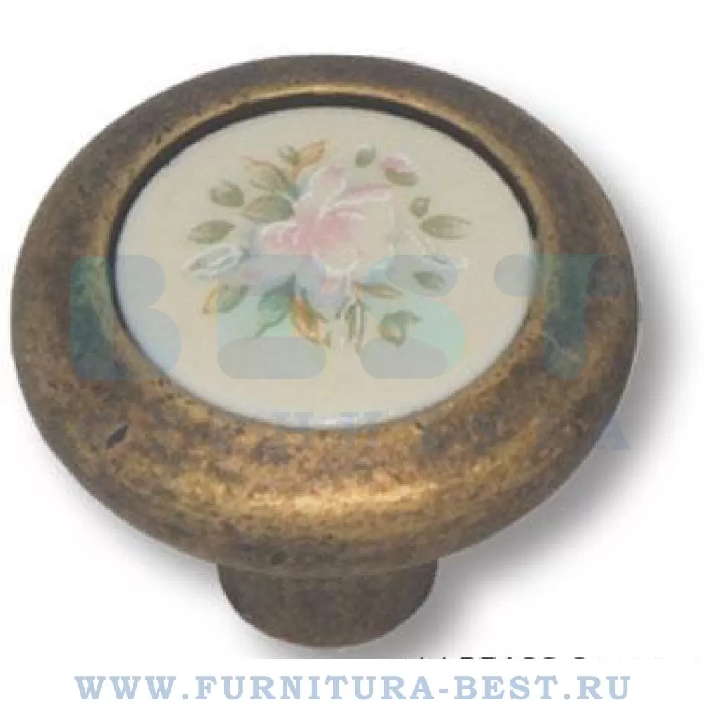 Ручка-кнопка, d=28*24 мм, материал цамак, старая бронза + керамика с цветочным орнаментом, арт. 9852-831 стоимость 1 110 руб.