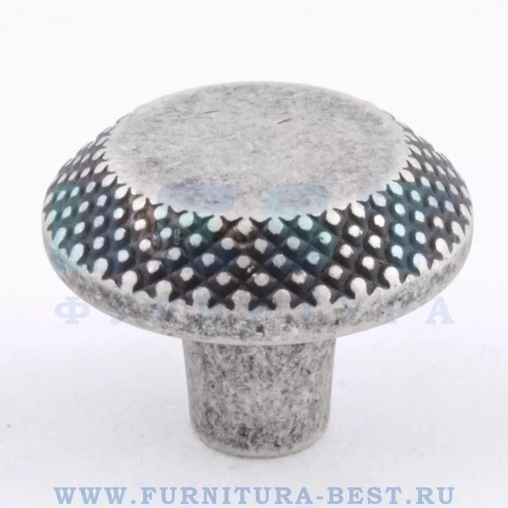 Ручка-кнопка, d=30*22 мм, материал цамак, цвет античное серебро, арт. 4102 001MP14 стоимость 745 руб.