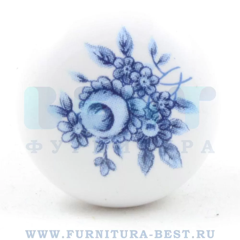 Ручка-кнопка, d=30 мм, материал керамика, цвет белая керамика с голубым рисунком, арт. 38011 стоимость 450 руб.