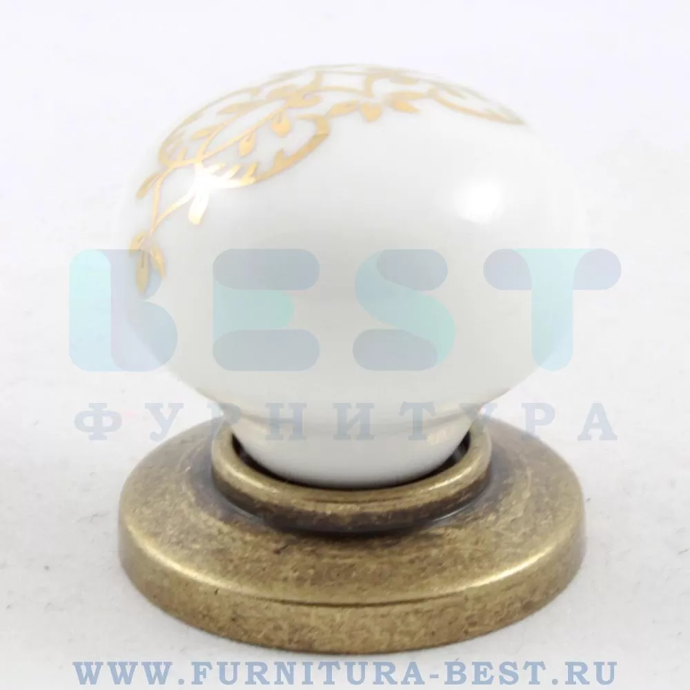 Ручка-кнопка, d=32/32*35 мм, материал цамак, цвет старая бронза/белый с орнаментом, арт. 3005-40-000-243 стоимость 510 руб.