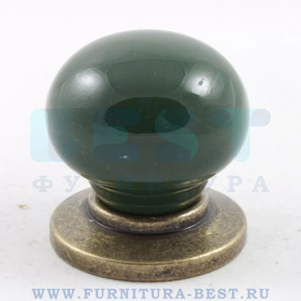 Ручка-кнопка, d=32*35 мм, материал цамак, цвет зеленый/старая бронза, арт. 3005-40-GREEN стоимость 510 руб.