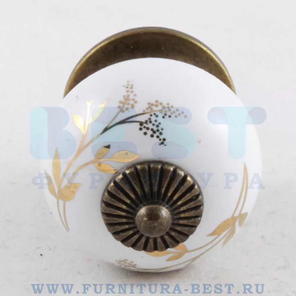 Ручка-кнопка, d=33*40 мм, материал латунь, цвет бронза + керамика с золотым орнаментом, арт. 3020-40-178 стоимость 860 руб.