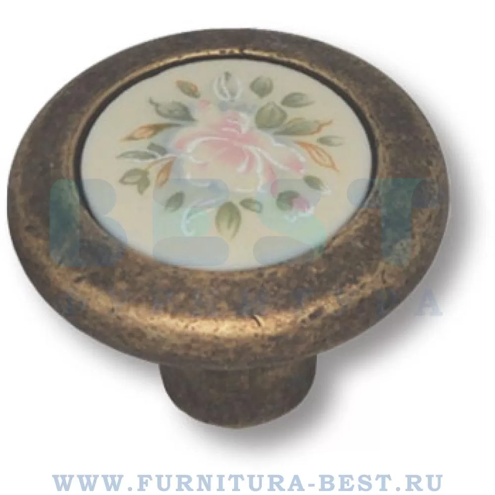 Ручка-кнопка, d=34*28 мм, материал цамак, старая бронза + керамика с цветочным орнаментом, арт. 9851-831 стоимость 1 210 руб.