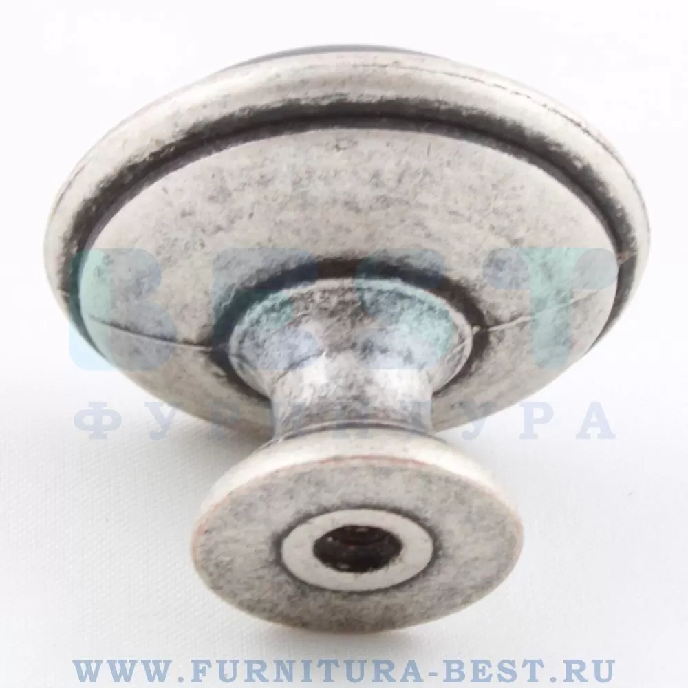 Ручка-кнопка, d=34*29 мм, материал цамак, цвет серебро старое + керамика черная, арт. 24316P035ES.25 стоимость 695 руб.