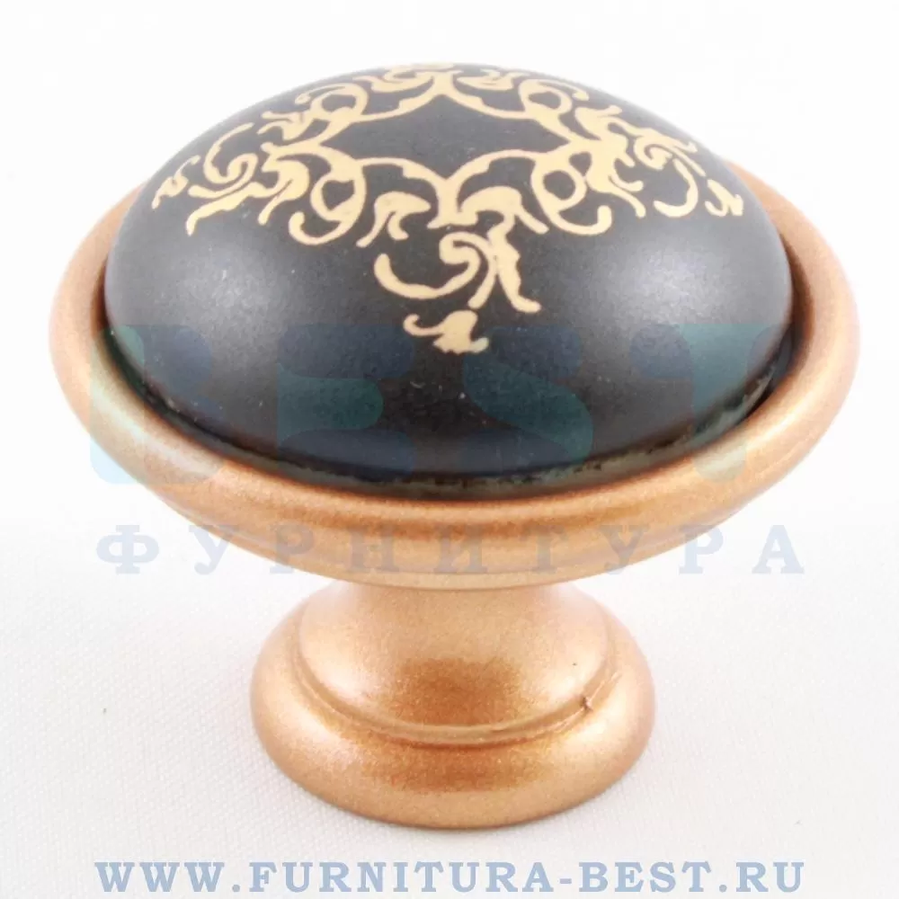 Ручка-кнопка, d=34*29 мм, материал цамак, цвет золото матовое + керамика черная, арт. 24316P035EW.46 стоимость 685 руб.