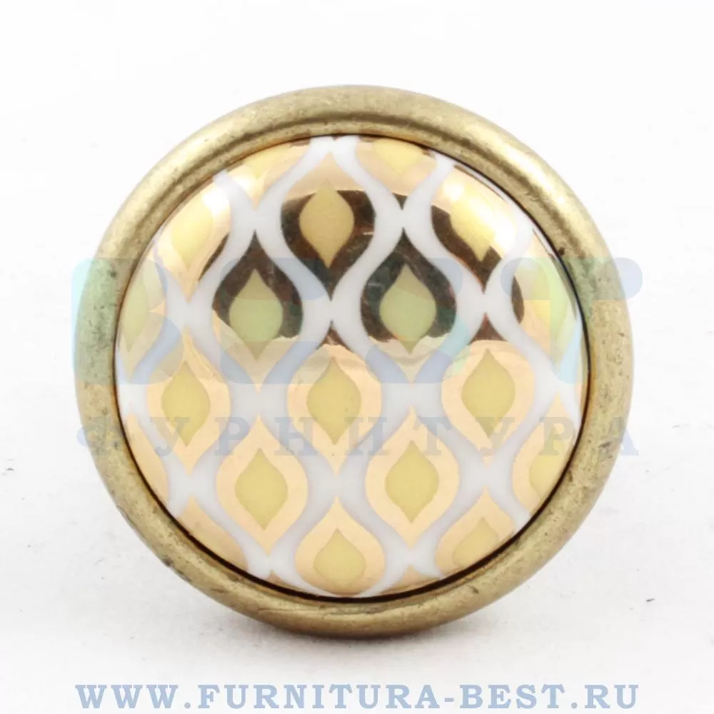 Ручка-кнопка, d=35/22*30 мм, материал цамак, цвет старая бронза/белый с орнаментом, арт. 3008-40-000-456 стоимость 1 190 руб.
