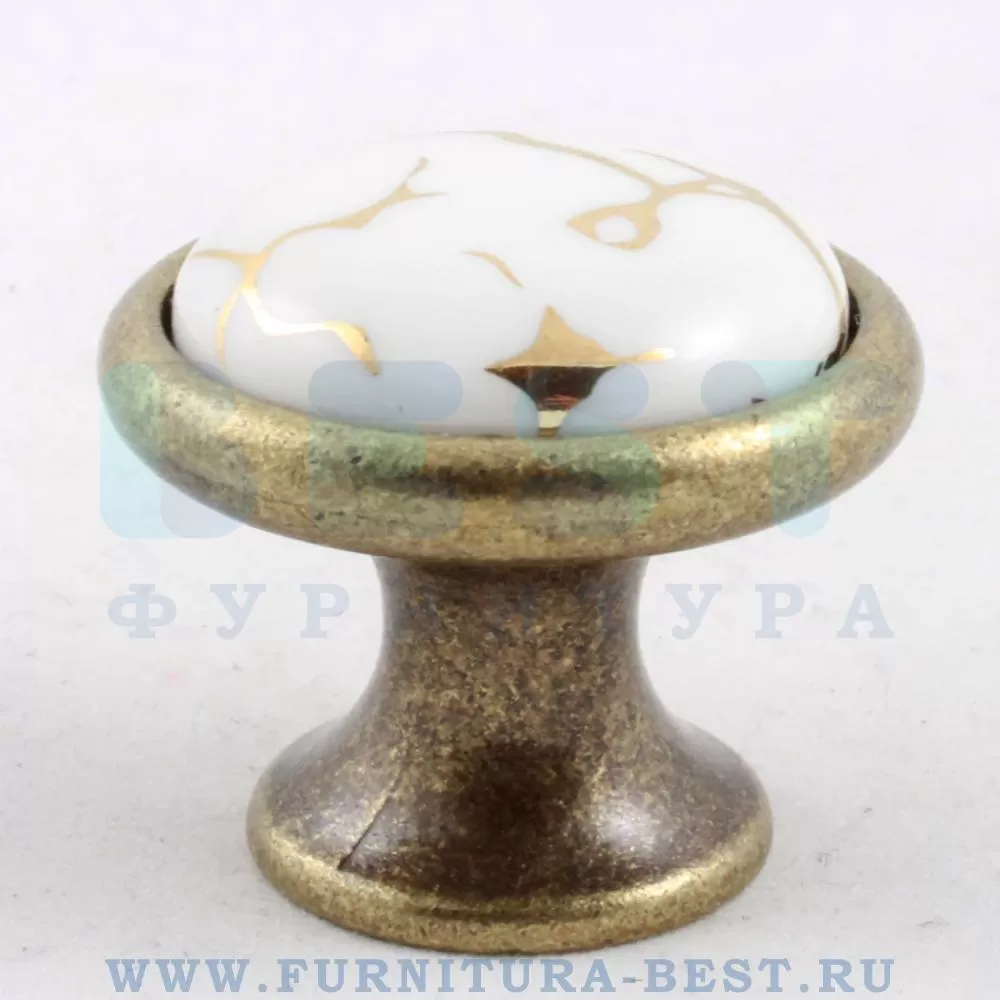 Ручка-кнопка, d=35/22*30 мм, материал цамак, цвет старая бронза/белый с орнаментом, арт. 3008-40-449 GOLD стоимость 1 190 руб.
