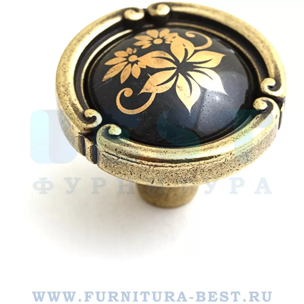 Ручка-кнопка, d=35*26 мм, материал цамак, цвет античная бронза с керамической вставкой, арт. 15.090.35.PO25B.12 стоимость 1 175 руб.