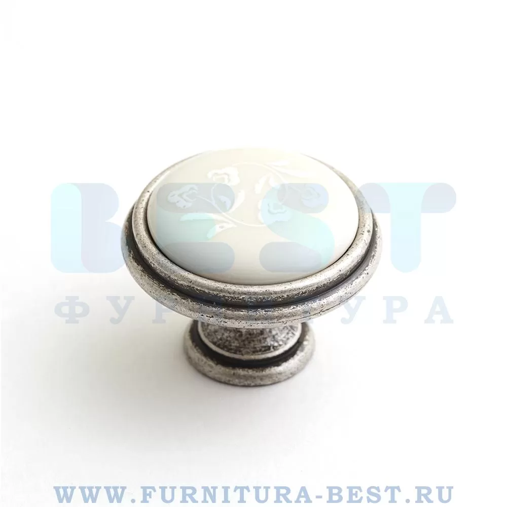 Ручка-кнопка, d=35*27 мм, материал металл, цвет серебро сосаренное с керамикой узоры, арт. P77Y01.H5ME8G стоимость 810 руб.