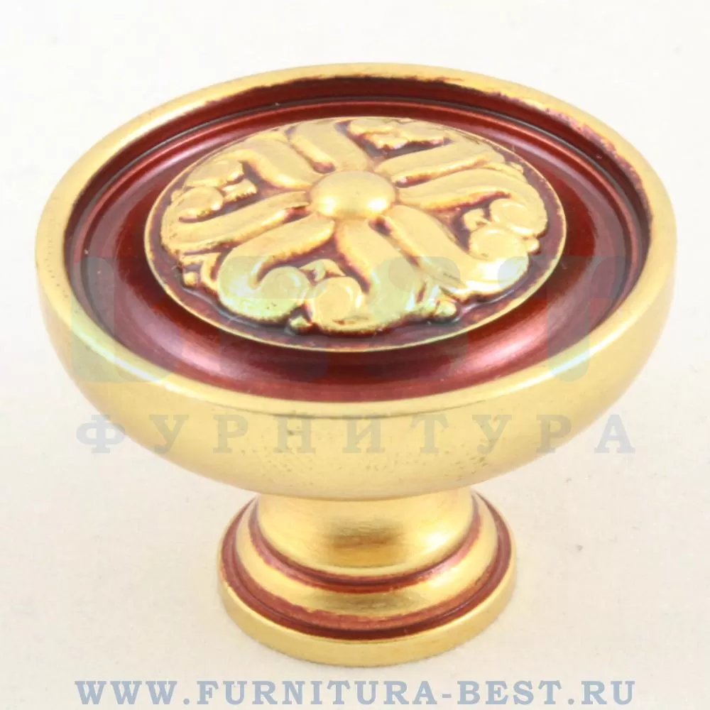Ручка-кнопка, d=35*28 мм, материал латунь, цвет золото с красной патиной, арт. 013535H стоимость 1 710 руб.