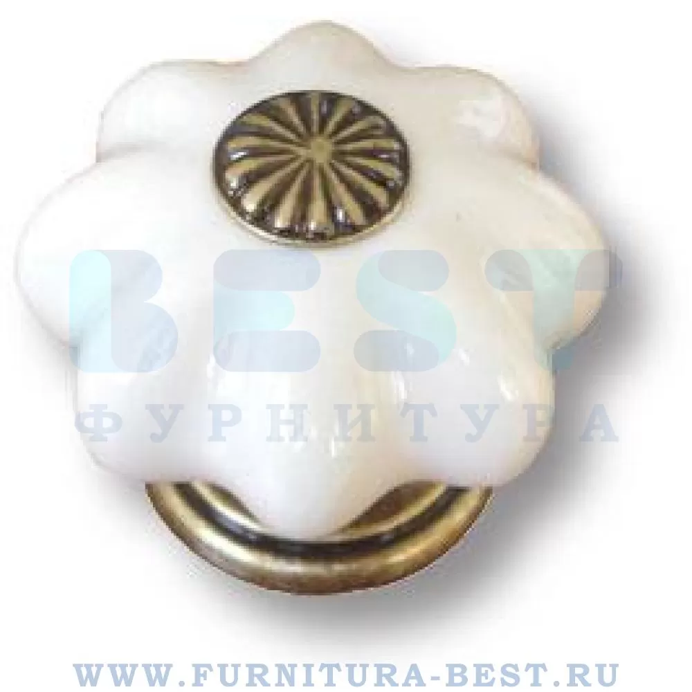 Ручка-кнопка, d=35*30 мм, материал керамика, бронза +  керамика, цвет белый, арт. 483JO стоимость 785 руб.