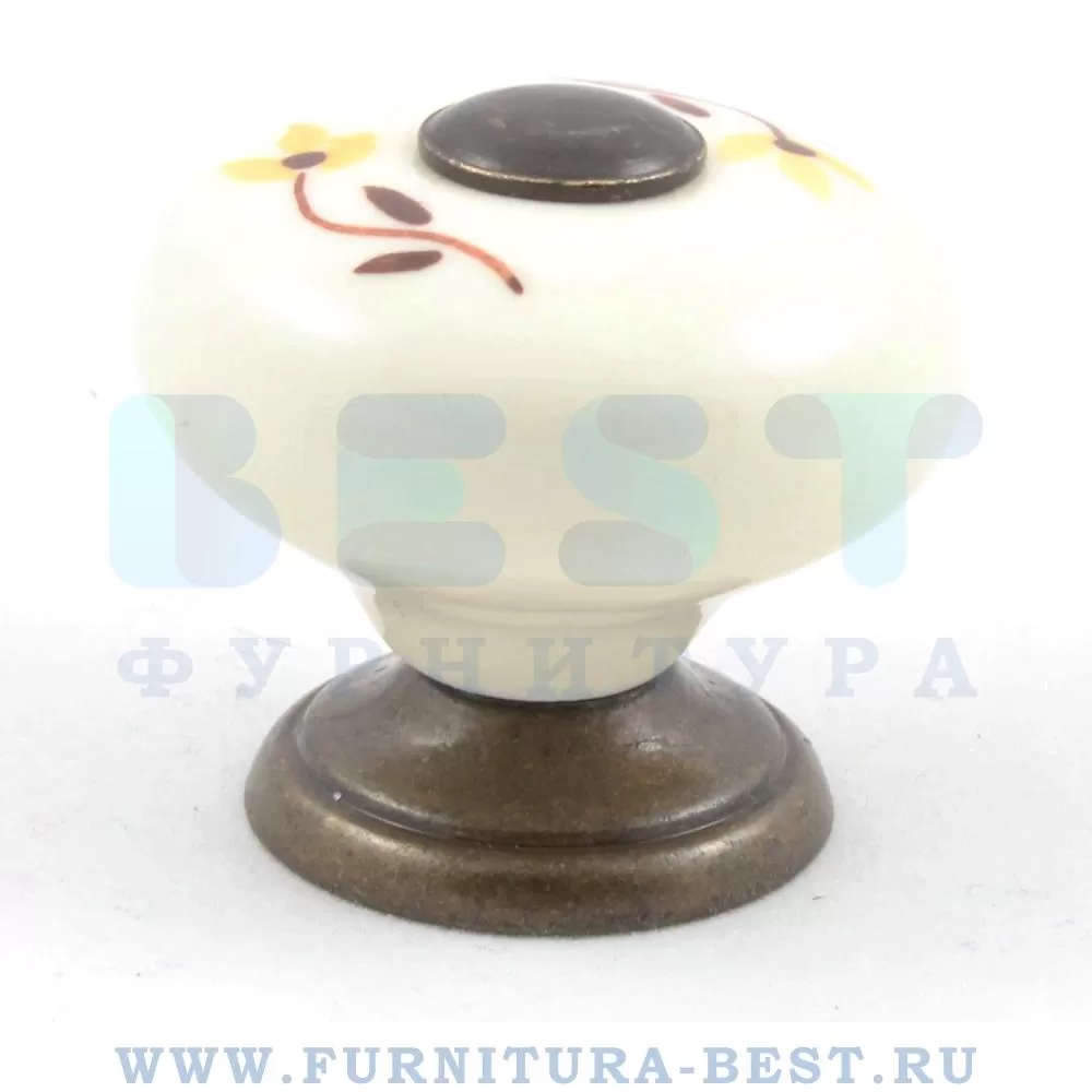 Ручка-кнопка, d=35*30 мм, материал металл, бронза + коричневые цветы на молочном фоне, арт. 330H4 стоимость 1 120 руб.