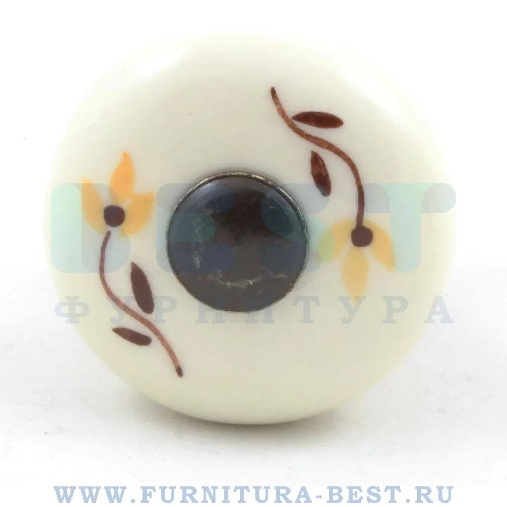 Ручка-кнопка, d=35*30 мм, материал металл, бронза + коричневые цветы на молочном фоне, арт. 330H4 стоимость 1 120 руб.