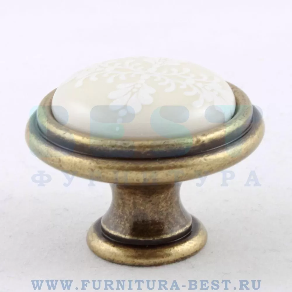 Ручка-кнопка, d=35 мм, материал цамак, цвет бронза античная "флоренция" + керамика, арт. P77.Y01.G4.MD1G стоимость 545 руб.