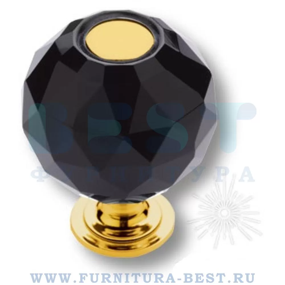 Ручка-кнопка, d=38x50 мм, материал латунь, цвет глянцевое золото с черным кристаллом, арт. 0737-320-2-BLACK стоимость 5 350 руб.
