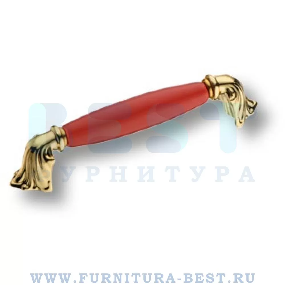 Ручка-скоба 128 мм, материал цамак, цвет красный/глянцевое золото, арт. 1370-60-128-RED стоимость 1 255 руб.