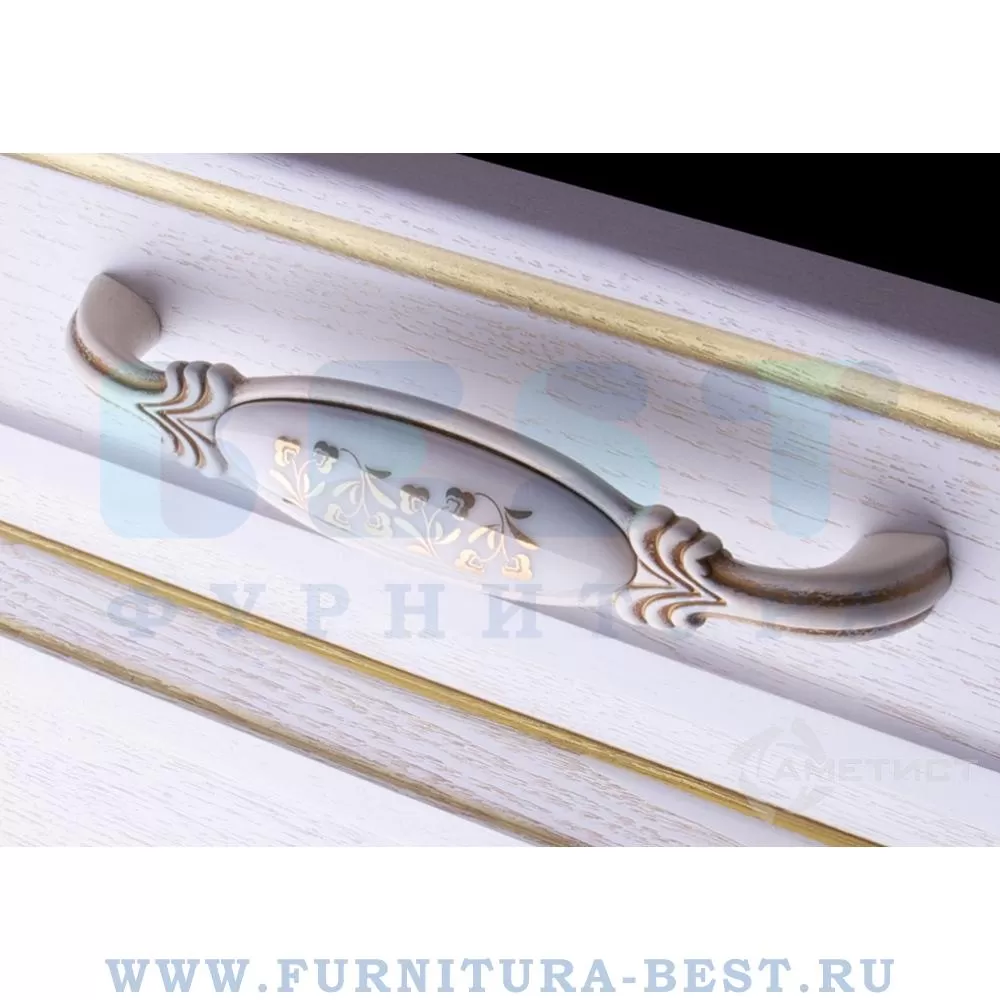 Ручка-скоба 128 мм, материал цамак, цвет слоновая кость с золотой патиной/керамика, арт. M78X01.H3MT5G стоимость 1 620 руб.