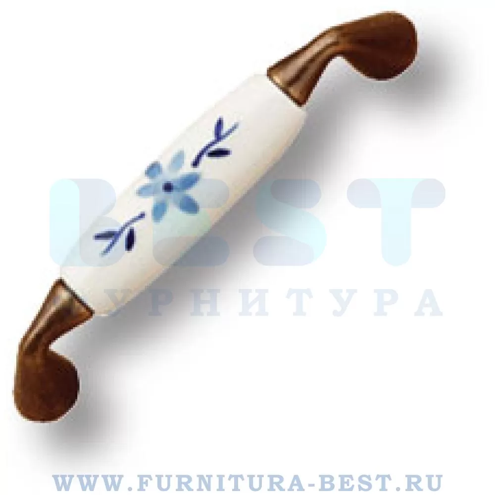 Ручка-скоба 96 мм, материал керамика, бронза + голубые цветы на белом фоне, арт. 333H3 стоимость 1 200 руб.