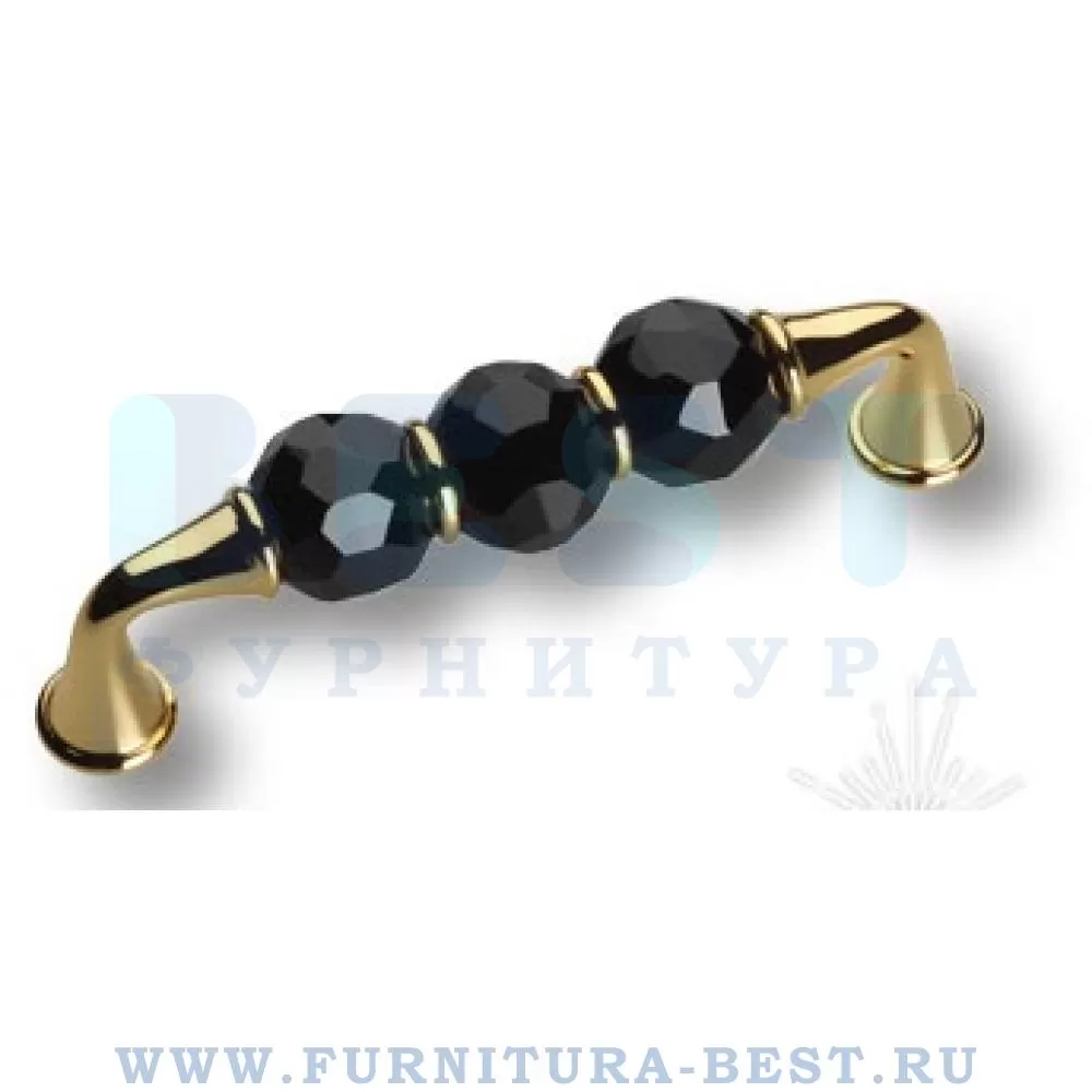 Ручка-скоба 96 мм, материал латунь, цвет глянцевое золото 24к с чёрными кристаллами, арт. 2537-320-96-BLACK стоимость 4 840 руб.