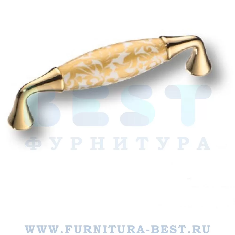 Ручка-скоба 96 мм, материал латунь, цвет золото глянец  с керамикой, золотой орнамент, арт. 2527-030-96-MILANO стоимость 3 855 руб.