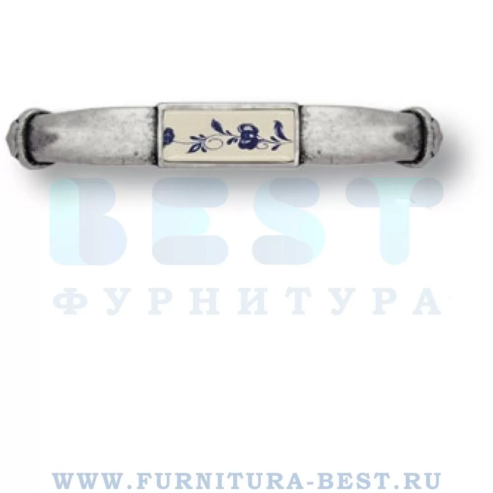 Ручка-скоба 96 мм, материал цамак, цвет античное серебро с керамической вставкой, арт. 15.129.96.PO01.16 стоимость 1 075 руб.