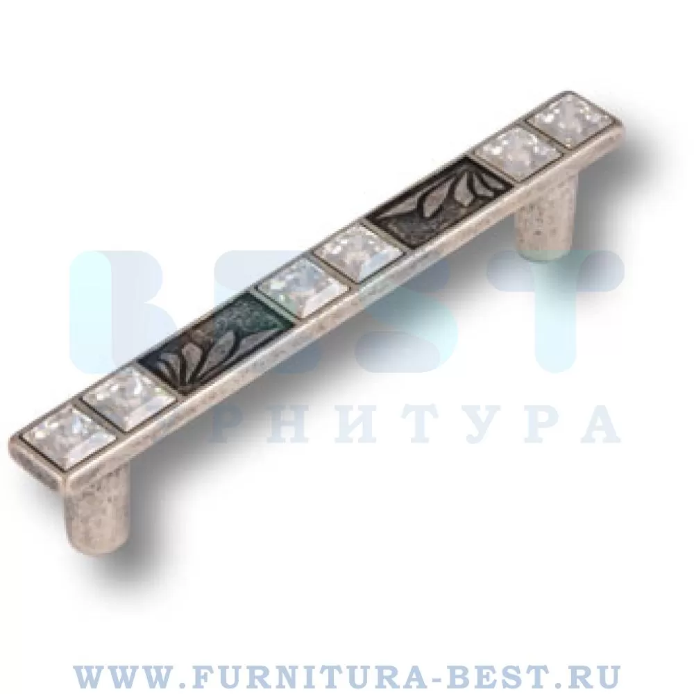 Ручка-скоба 96 мм, материал цамак, цвет серебро античное + кристаллы swarovski, арт. 15.134.96.SWA.16 стоимость 2 565 руб.