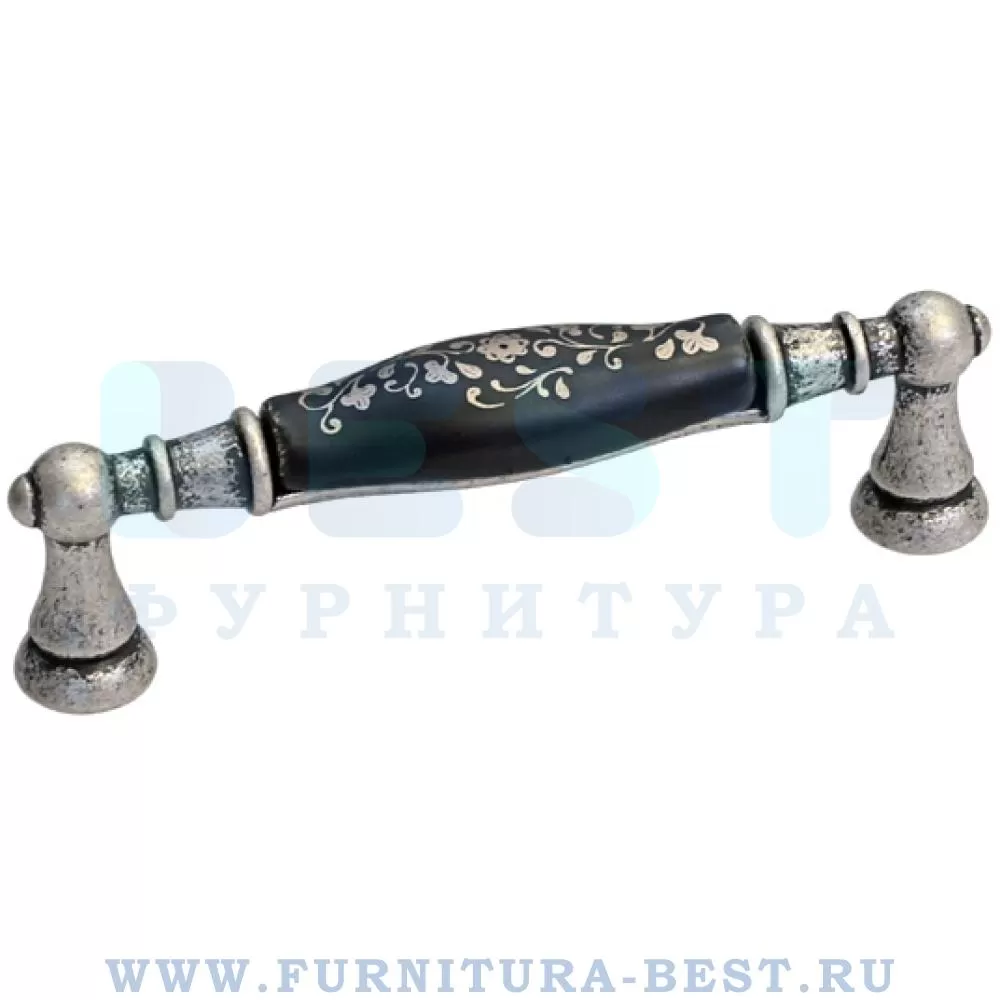 Ручка-скоба 96 мм, материал цамак, цвет серебро старое + керамика черная, арт. 15141P096ES.25 стоимость 1 145 руб.